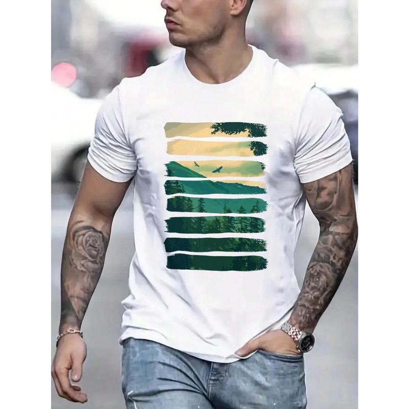 Men's Mountain & Letter Printed Short Sleeve T-Shirt Made in USA Hoodie, Sweatshirt | TeeBloomCo.com