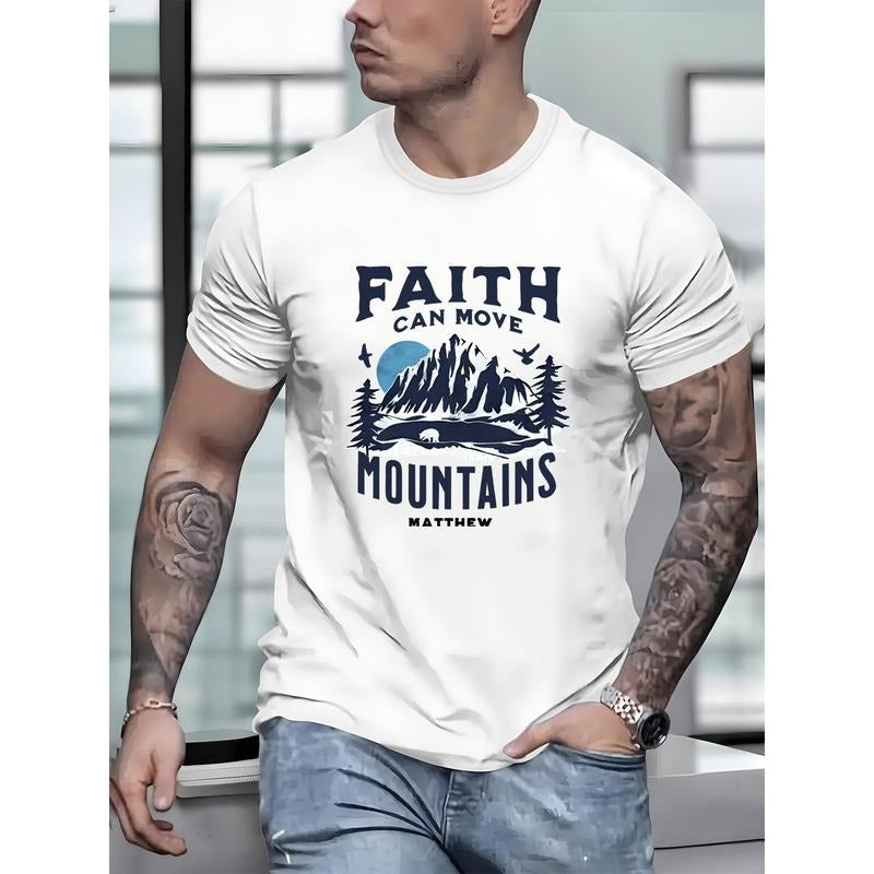 Men's Mountain &FAITH Graphic Printed T-shirt, summer fashion sports short sleeve T-shirt, fashion casual style Made in...