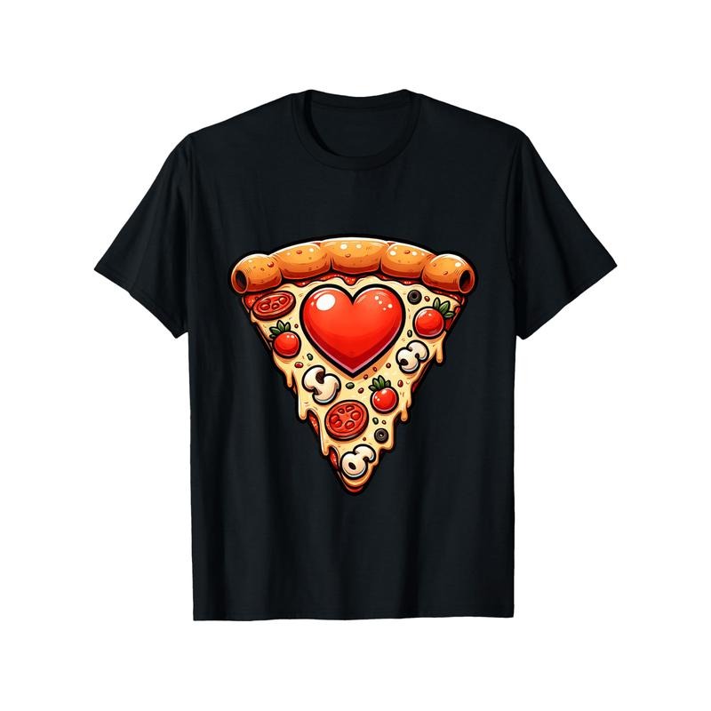 Men's Pizza Slice & Heart Graphic Tee - 100% Cotton, Comfort Fit Short Sleeve T-Shirt for Casual Wear & Outdoor...