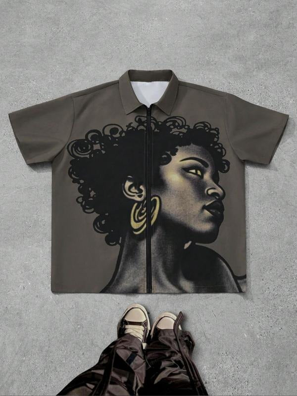 Men's Regular Fit Abstract Face Print Short Sleeve Shirt, Casual Breathable Comfortable Top for Daily Wear, Men's Clothes...