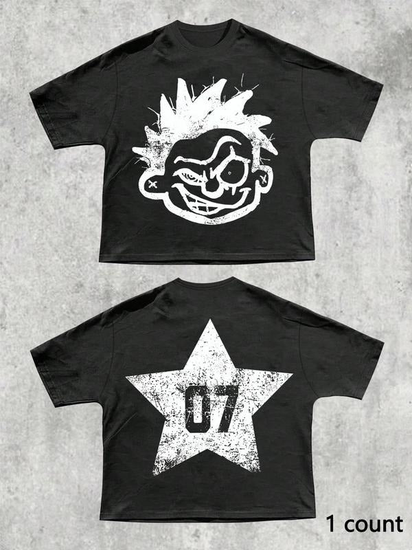 Men's Regular Fit Star & Skull Print Round Neck Tee, Casual Short Sleeve Graphic T-shirt for Summer, Men's Top for Daily...