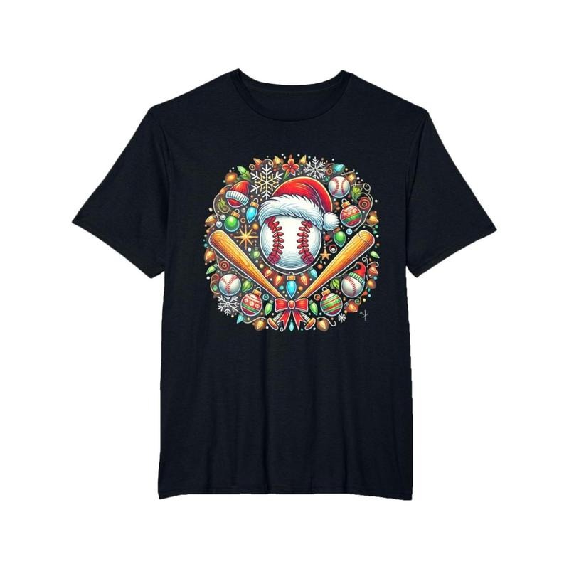 Men's Santa Baseball Player Graphic Tee - Casual Cotton Crew Neck T-Shirt, Breathable & Machine Washable for Summer, Best...
