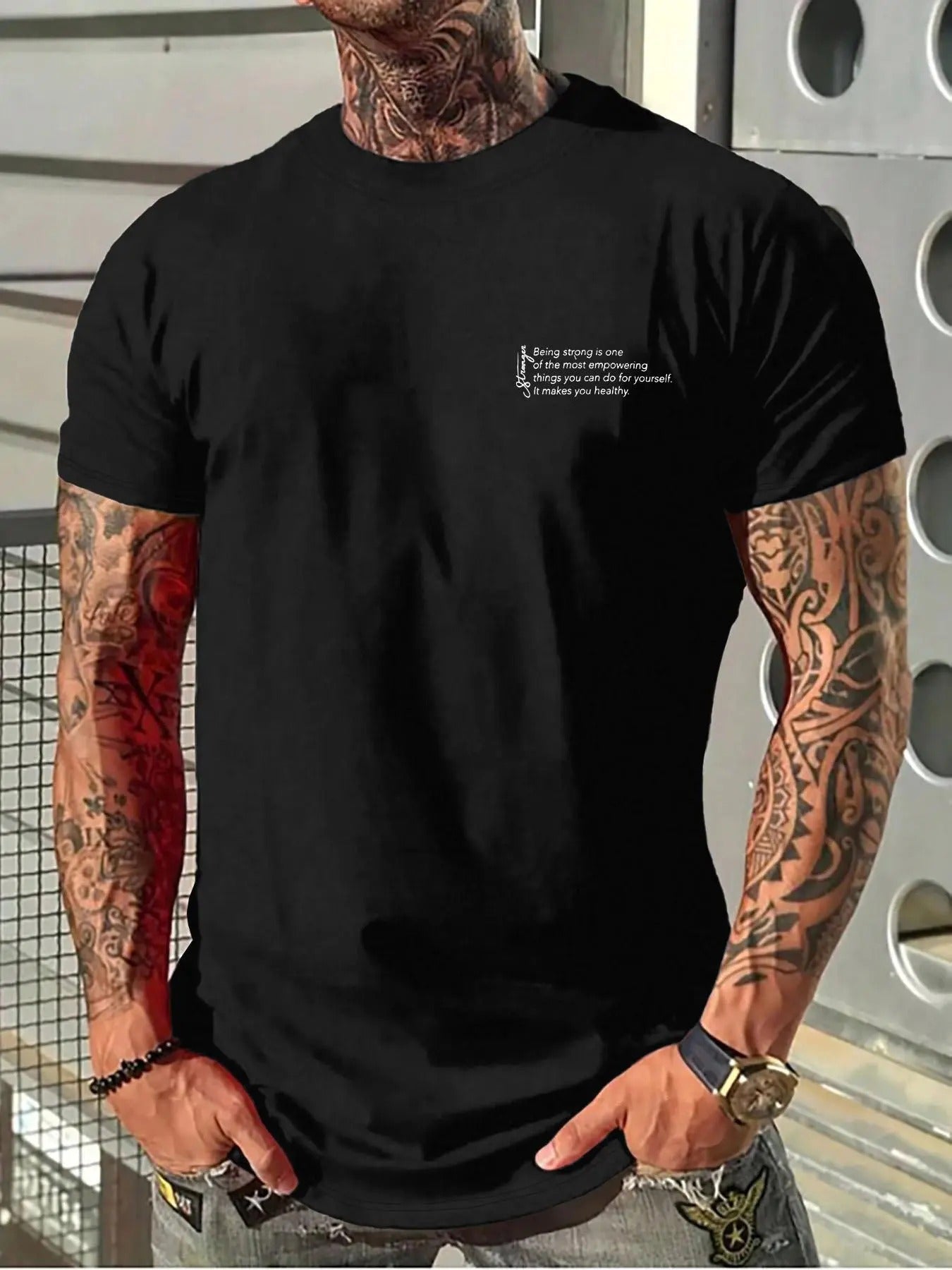 Men's Solid Color Letter Print Round Neck Tee, Regular Fit All-Match Casual Short Sleeve Crew Neck T-shirt for Daily...