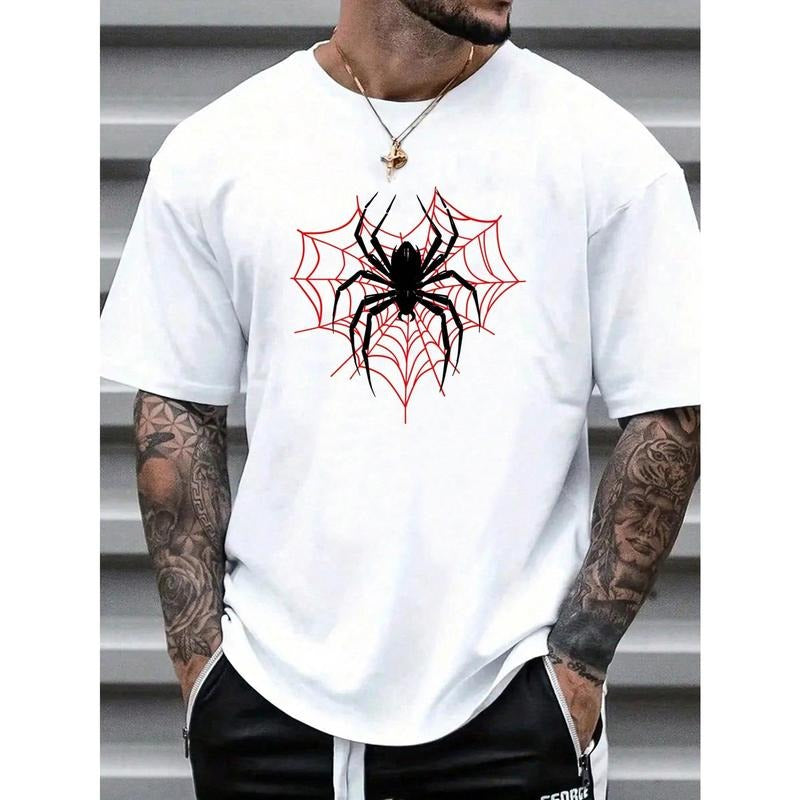Men's Spider Print Round Neck Short Sleeve T-Shirt Made in USA Hoodie, Sweatshirt | TeeBloomCo.com
