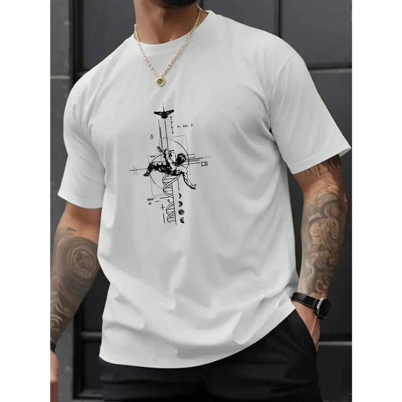 Men's Summer Casual Short Sleeve T-Shirt With Character Print Round Neck Made in USA Hoodie, Sweatshirt | TeeBloomCo.com