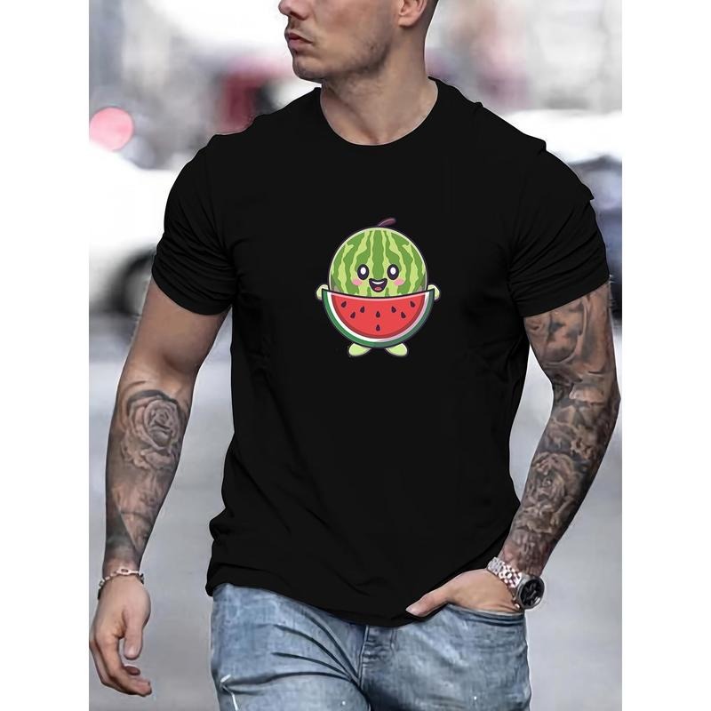 Men's Summer Casual T-Shirt with Watermelon Print