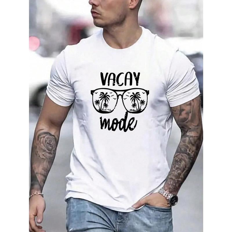 Men's Summer Letter And Glasses Print Round Neck Short Sleeve Casual T-Shirt Made in USA Hoodie, Sweatshirt | TeeBloomCo.com
