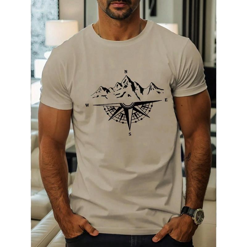 Men's Summer Mountain Print Round Neck Short Sleeve Casual T-Shirt Made in USA Hoodie, Sweatshirt | TeeBloomCo.com