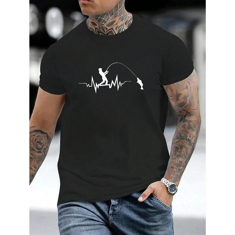 Men's Summer Regular Fit Fashionable Casual T-Shirt With Ecg & Fishing Man Printed Made in USA Hoodie, Sweatshirt