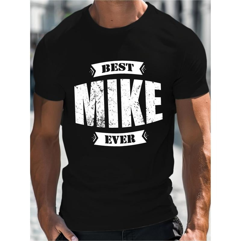 Men's Summer T-shirt, BEST MIKE EVER Letter Print Short Sleeve Tees, Trendy Casual Tops For Daily Life Made in USA...