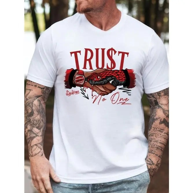 Men's T-Shirt With Snake Trust No One Graphic Print, Casual Short Sleeve Tee Made in USA Hoodie, Sweatshirt | TeeBloomCo.com