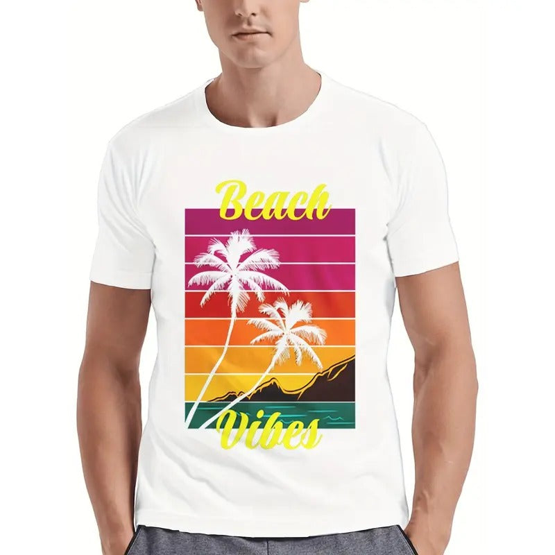 Men's T-shirt, personalized men's wear, seaside print, men's outdoor casual top, comfort and fashion coexist Made in USA...