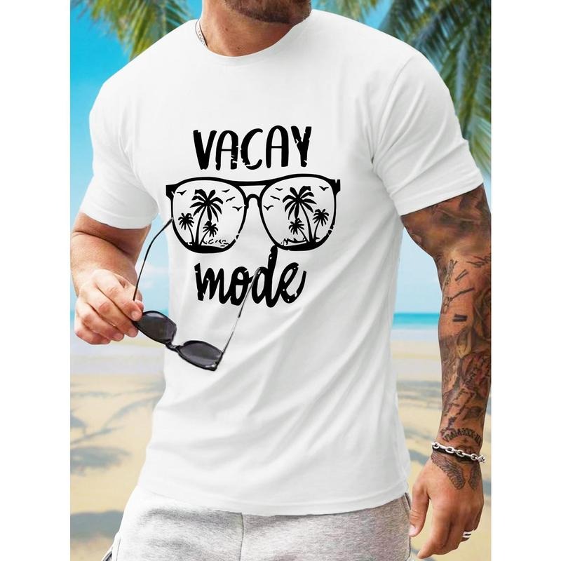 Men's Tropical Palm Glasses Print T-Shirt - Crew Neck, Short Sleeve, Knit Fabric with Slight Elastane Stretch, Regular...