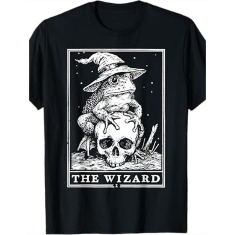 Men's Wizard Frog Tarot Card Graphic Tee - 100% Cotton, Casual Round Neck T-Shirt for All Seasons made in usa Hoodie,...