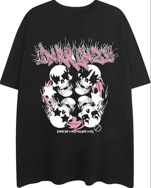 Men's Y2k Graphic Tees Letter Skull Short Sleeve Gothic T Shirt Tops Hoodie, Sweatshirt | TeeBloomCo.com