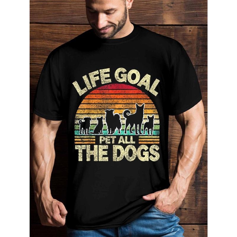Men's funny pet dog owner T-shirt, men's interesting pattern t-shirt, short-sleeved novel T-shirt classic version, Round...