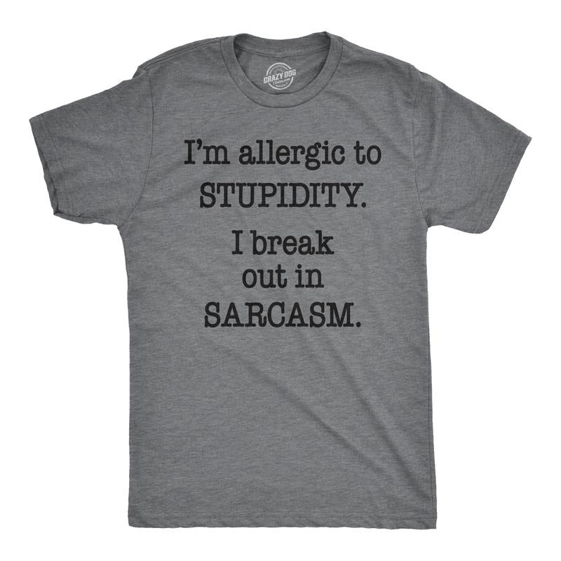 Mens Allergic to Stupidity Break Out In Sarcasm Funny Vintage Graphic Tee Guys Mens Funny T Shirts Cool Tees Soft Stylish...