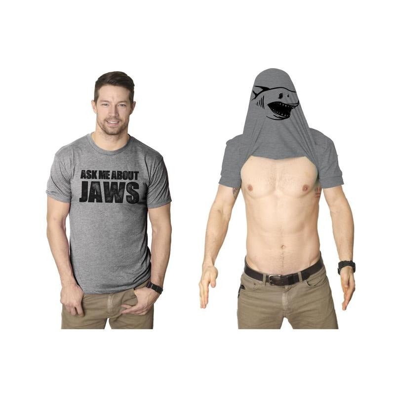 Mens Ask Me About Jaws Flip Up T Shirt Funny Ocean Shark Movie Tee For Guys Mens Funny T Shirts Cool Tees Soft Stylish...