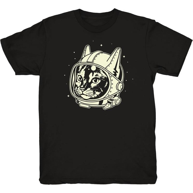 Mens Astro Cat T Shirt Funny Cool Graphic Printed Guys Tee Black made in usa Hoodie, Sweatshirt | TeeBloomCo.com