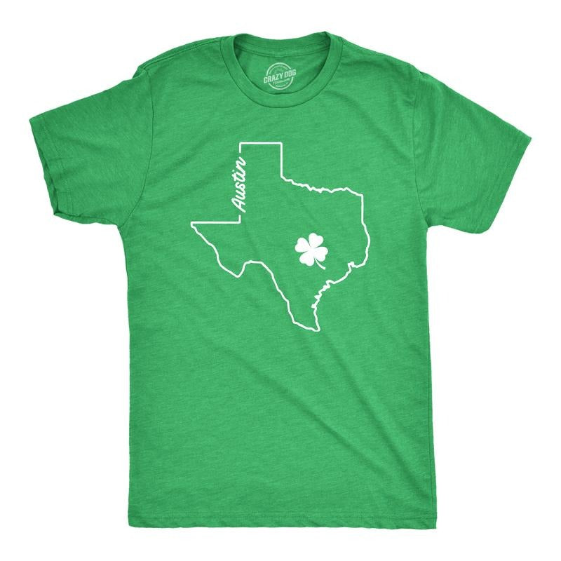 Mens Austin Texas Saint Patrick's T Shirt Funny St. Paddy's Day Parade Novelty Graphic Tee for Guys Mens Funny T Shirts...
