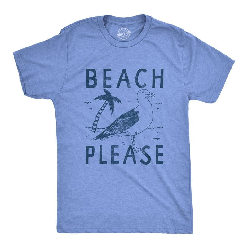 Mens Beach Please T Shirt Funny Sarcastic Tropical Seagull Graphic Novelty Tee For Guys Mens Funny T Shirts Cool Tees...