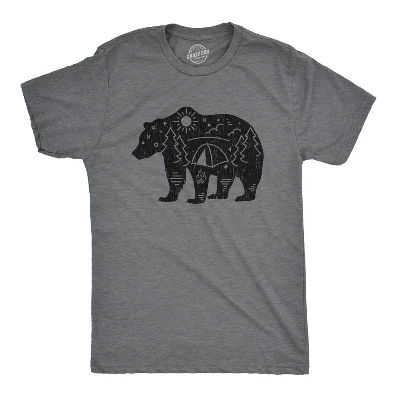 Mens Bear Camping Tshirt Cute Outdoor Adventure Nature Lover Tent Camping Hiking Tee Mens Funny T Shirts Cool Slimming...