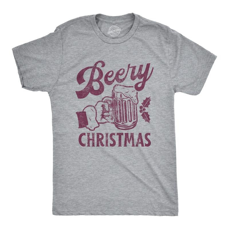 Mens Beery Christmas T Shirt Funny Holiday Xmas Beer Brew Graphic Tee Mens Funny T Shirts Cool Tees Soft Stylish Casual...