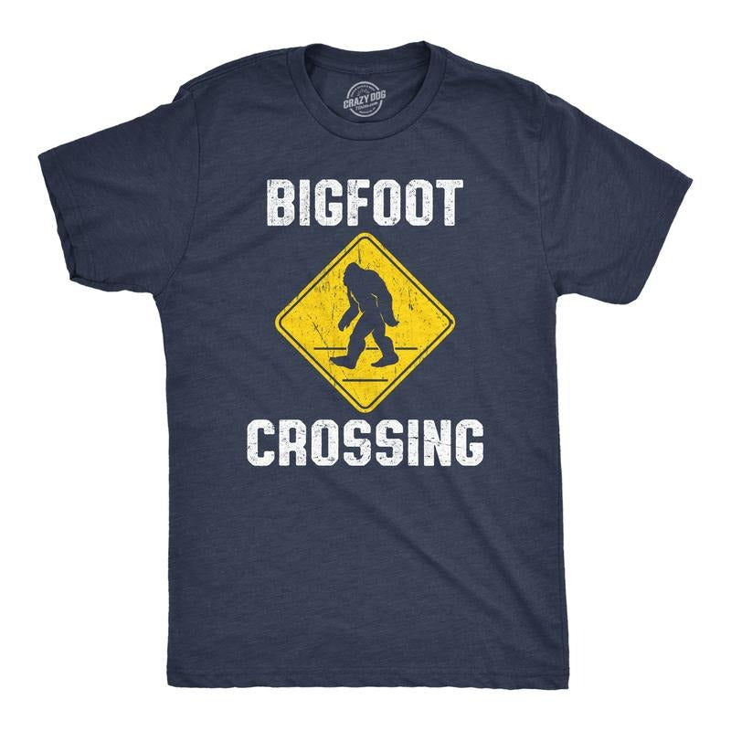 Mens Bigfoot Crossing T Shirt Funny Sasquatch Road Warning Sign Tee For Guys Mens Funny T Shirts Cool Tees Soft Stylish...