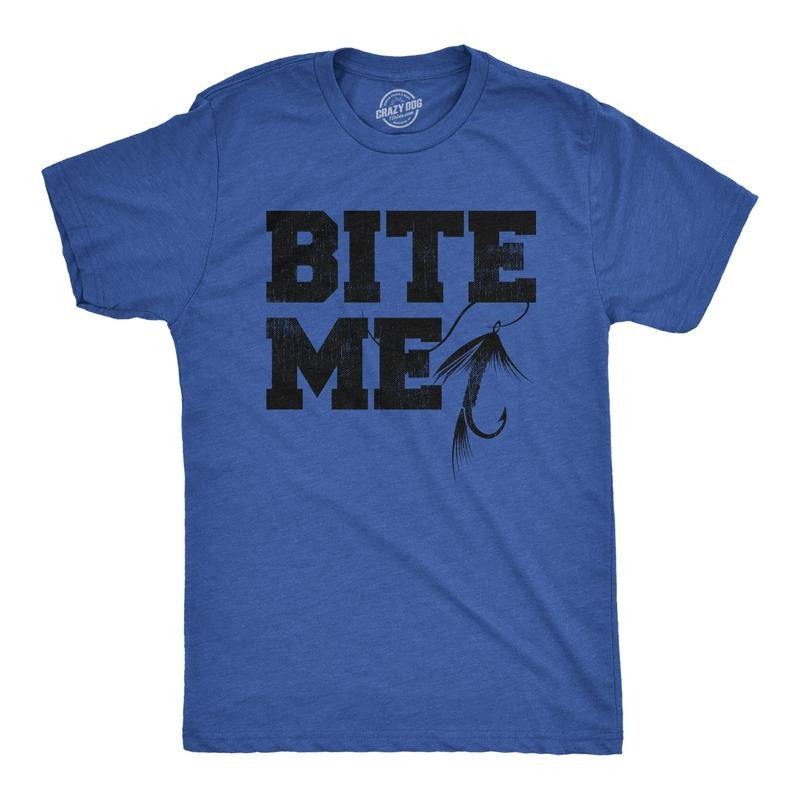 Mens Bite Me T Shirt Funny Fishing Lovers Fish Hook Lure Tee For Guys Mens Funny T Shirts Cool Tees Soft Stylish Casual...