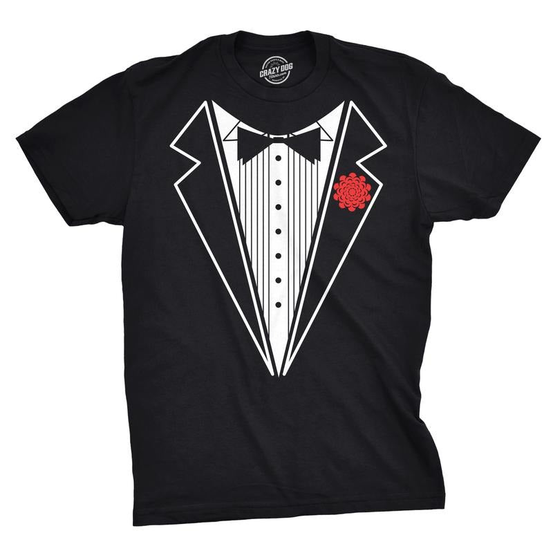 Mens Black Tuxedo T Shirt Funny Lazy Wedding Fake Suit Fancy Marriage Tee Mens Funny T Shirts Cool Tees Soft Stylish...