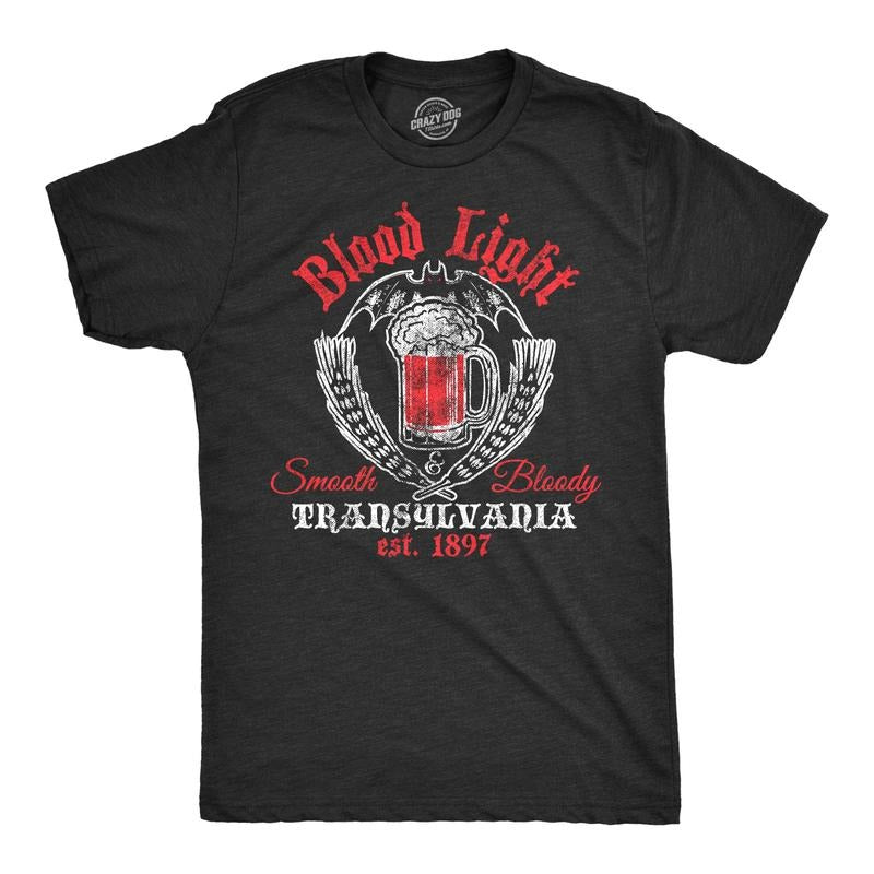 Mens Blood Light T Shirt Funny Halloween Beer Parody Vampire Tee for Guys Mens Funny T Shirts Cool Tees Soft Stylish...
