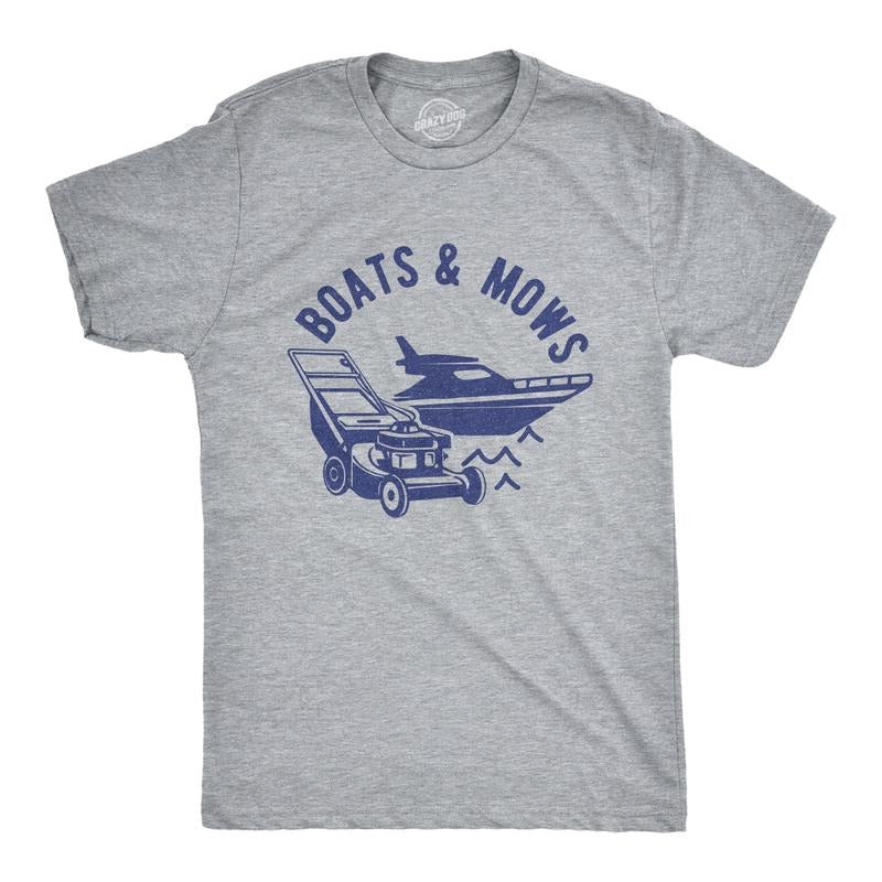 Mens Boats and Mows T Shirt Funny Lawn Lakelife Cottage Cabin Summer Graphic Tee Mens Funny T Shirts Cool Tees Soft...