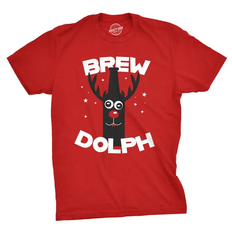 Mens Brew Dolph T Shirt Funny Christmas Drinking Tee Mens Funny T Shirts Cool Tees Soft Stylish Casual Menswear Christmas...