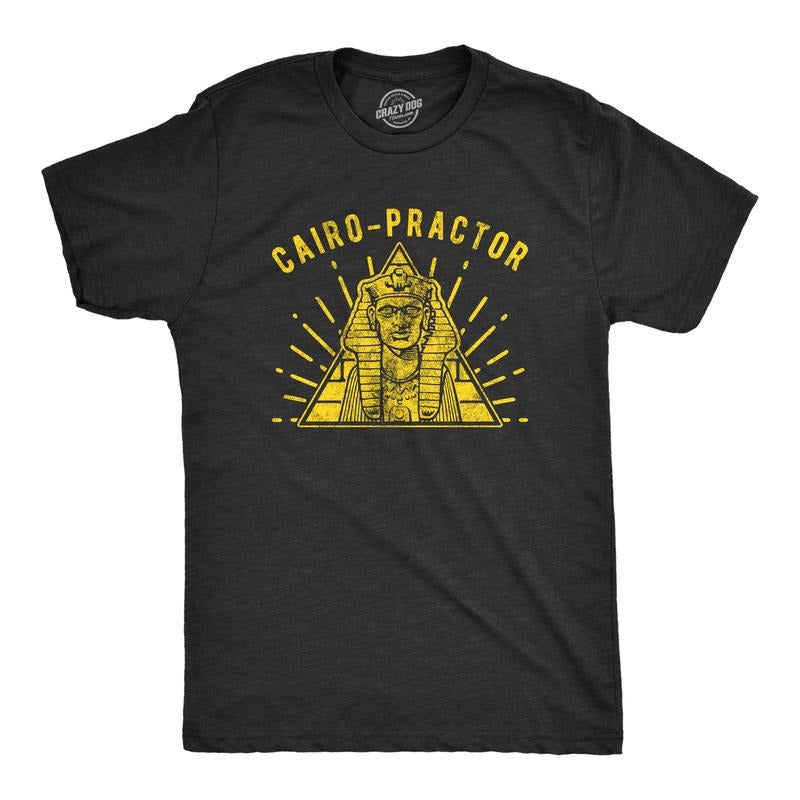 Mens Cairo-Practor Tshirt Funny Sphinx Ancient Egypt Chiropractor Graphic Tee Mens Funny T Shirts Cool Slimming Tees with...