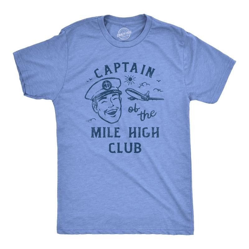 Mens Captain Of The Mile High Club T Shirt Funny Airplane Flight Sex Joke Tee For Guys Mens Funny T Shirts Cool Tees Soft...