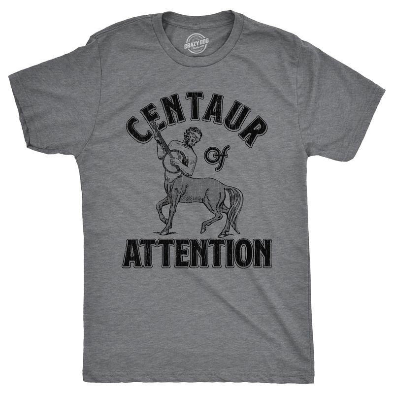 Mens Centaur Of Attention T Shirt Funny Half Man Horse Word Play Joke Tee For Guys Mens Funny T Shirts Cool Tees Soft...