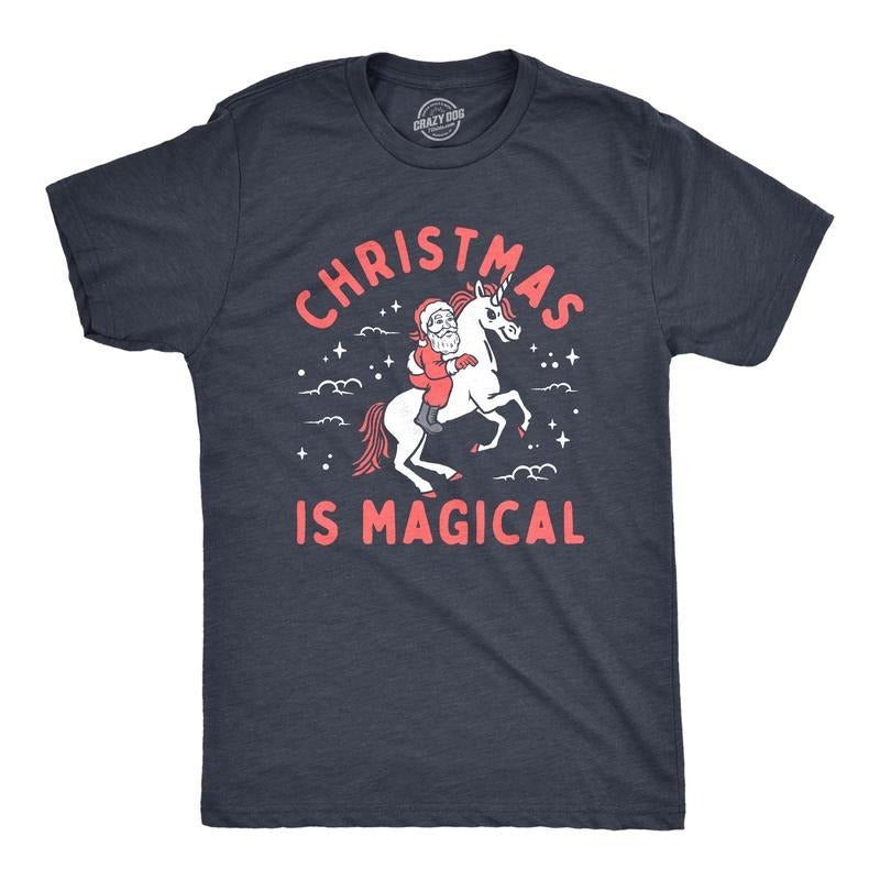 Mens Christmas Is Magical T Shirt Funny Santa Claus Fantasy Unicorn Tee For Guys Mens Funny T Shirts Cool Tees Soft...