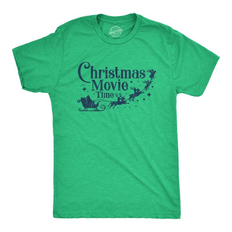 Mens Christmas Movie Time T Shirt Funny Holiday Tradition Santa Claus Graphic Novelty Tee Mens Funny T Shirts Cool Tees...