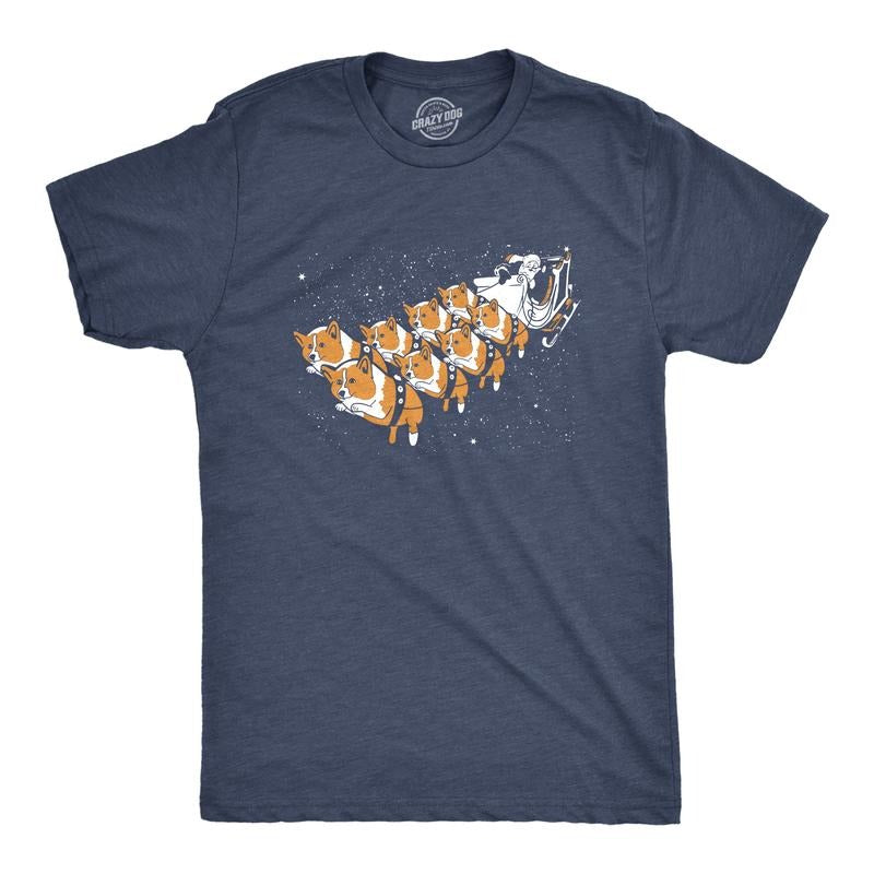 Mens Corgi Sleigh T Shirt Funny Christmas Santa Claus Dog Tee Mens Funny T Shirts Cool Tees Soft Stylish Casual Menswear...