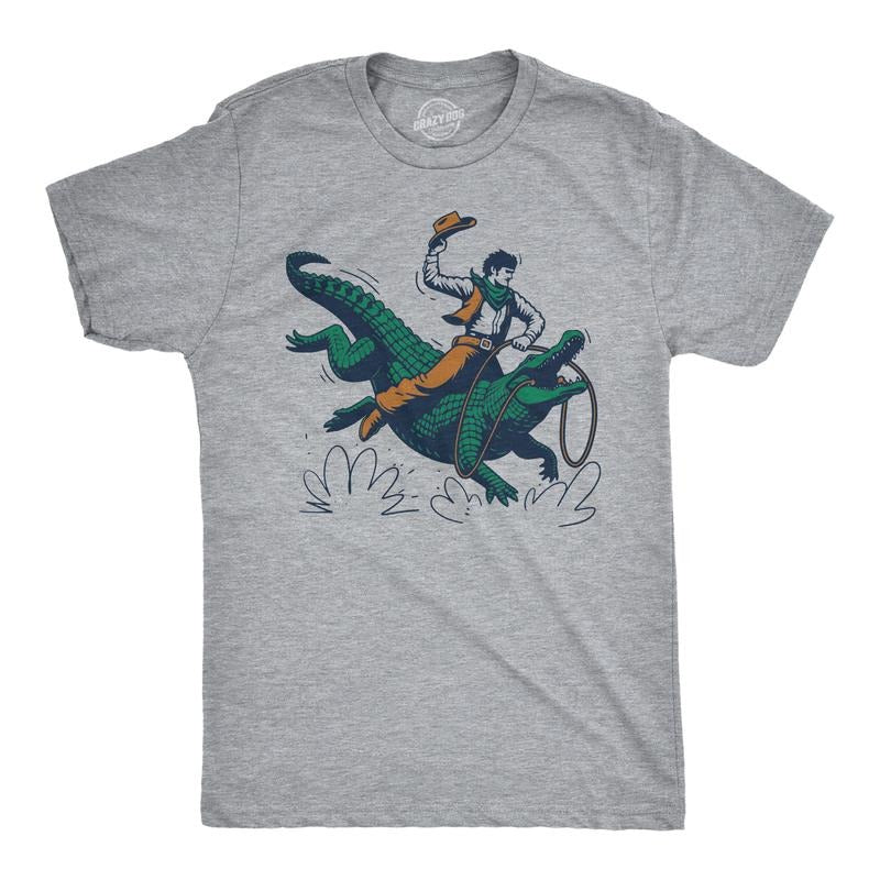 Mens Cowboy Gator Ride Funny T Shirts Sarcastic Graphic Tee For Men Mens Funny T Shirts Cool Tees Soft Stylish Casual...