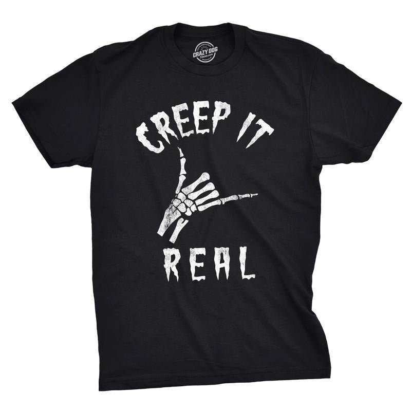 Mens Creep It Real T Shirt Funny Skeleton Halloween Shaka Tee Mens Funny T Shirts Cool Tees Soft Stylish Casual Menswear...