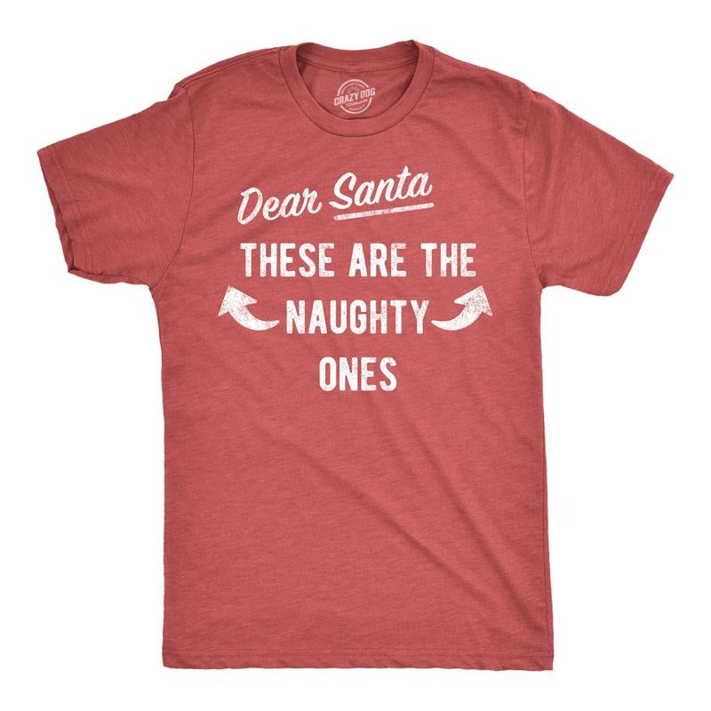 Mens Dear Santa These Are The Naughty Ones T Shirt Funny Xmas Workout Buff Arms Joke Tee For Guys Mens Funny T Shirts...