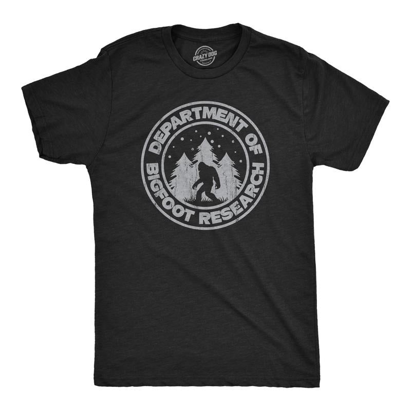 Mens Department Of Bigfoot Research T Shirt Funny Sasquatch Search Tee for Guys Mens Funny T Shirts Cool Tees Soft...