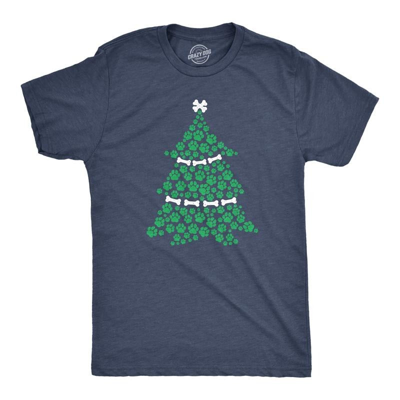 Mens Dog Paw Christmas Tree T Shirt Cute Festive Holiday Puppy Lover Tee Mens Funny T Shirts Cool Tees Soft Stylish...