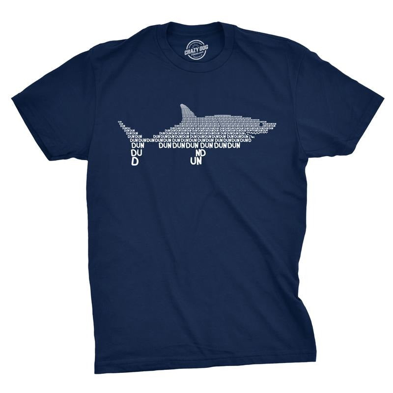 Mens Dun Dun Shark Theme T-Shirt Cool Graphic Great White Music Text Tee Mens Funny T Shirts Cool Tees Soft Stylish...