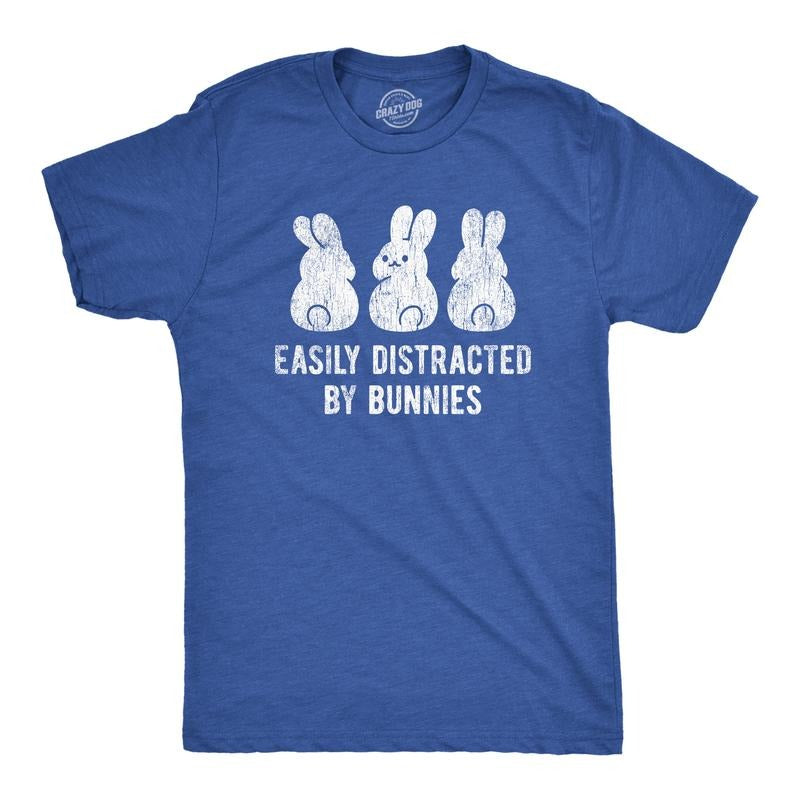 Mens Easily Distracted By Bunnies T shirt Funny Rabbit Party Gift for Basket Mens Funny T Shirts Cool Tees Soft Stylish...