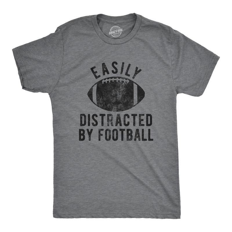 Mens Easily Distracted By Football T Shirt Funny Sunday Night Novelty Graphic Tee for Guys Mens Funny T Shirts Cool Tees...