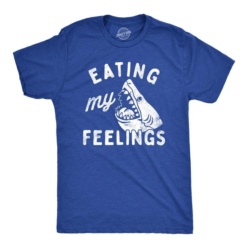 Mens Eating My Feelings T Shirt Funny Shark Bite Joke Tee For Guys Mens Funny T Shirts Cool Tees Soft Stylish Casual...