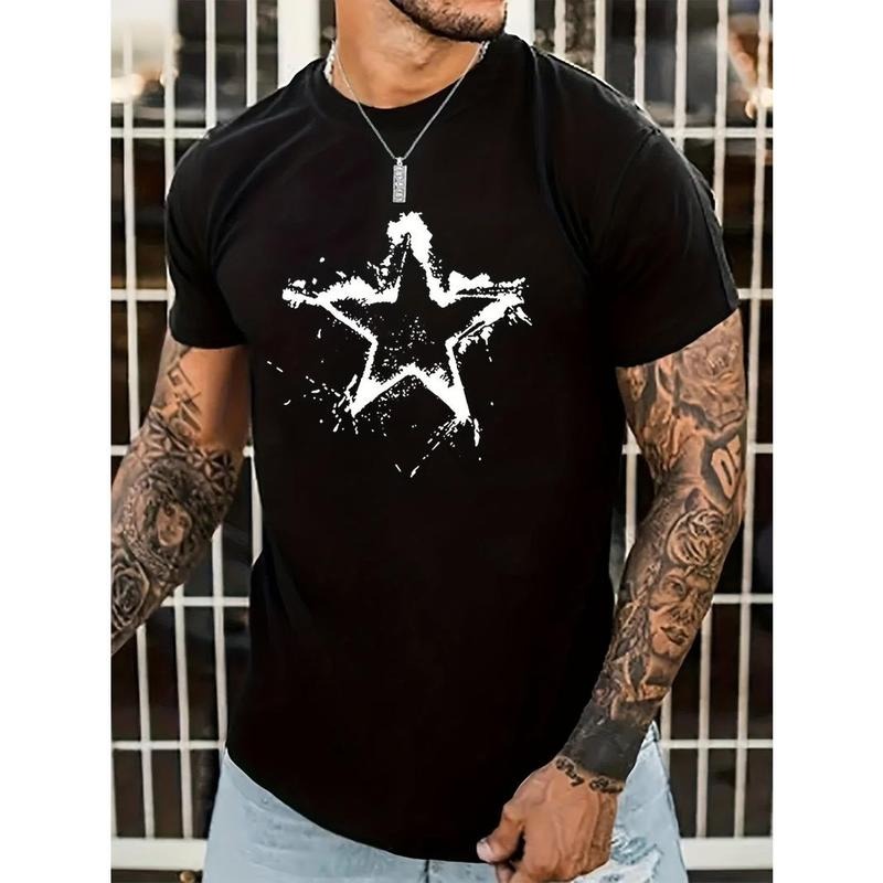 Mens Fashion Star Print T-Shirt - Soft Crew Neck, Lightweight Short Sleeves, Ultra-Comfortable & Breathable