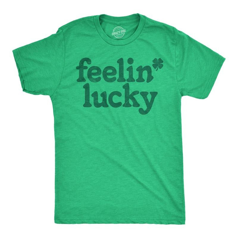 Mens Feelin Lucky T shirt Funny St Pattys Days Parade Four Leaf Clover Tee For Guys Mens Funny T Shirts Cool Tees Soft...